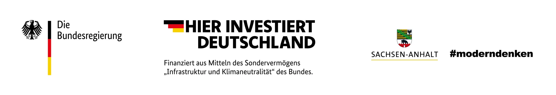 Die Bundesregierung. Hier investiert Deutschland. Finanziert aus Mitteln des Sondervermögens "Infrastruktur und Klimaneutralität" des Bundes. Sachsen-Anhalt #moderndenken.