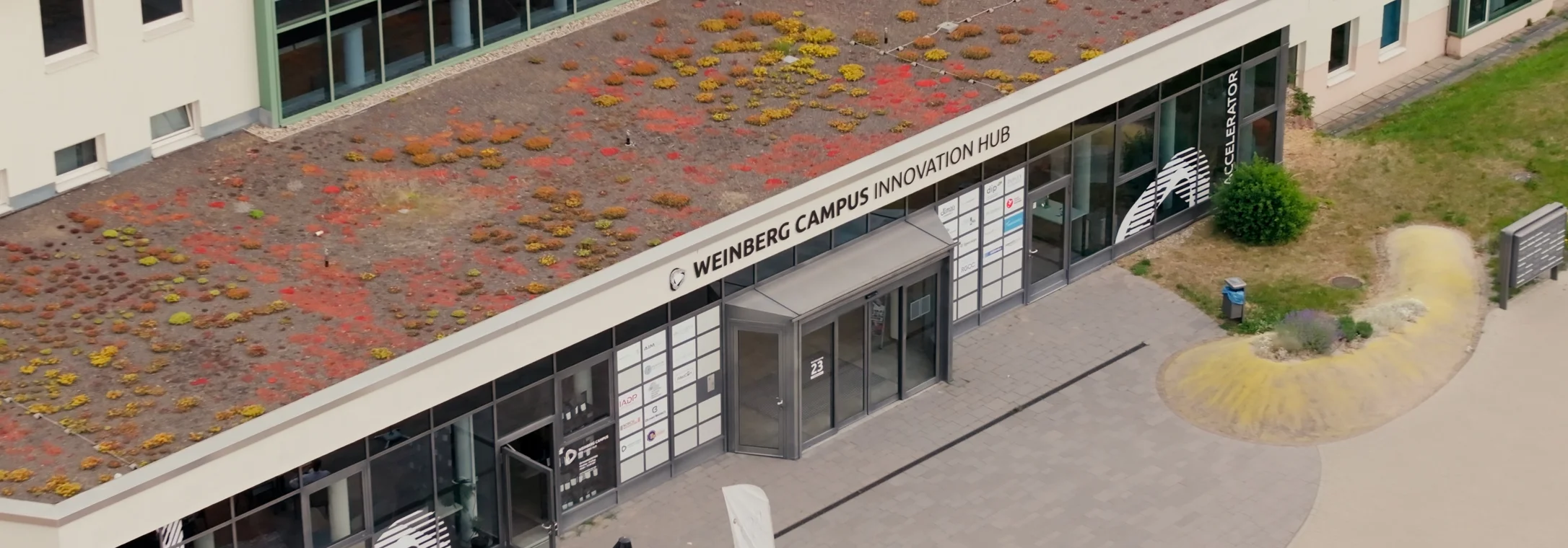 Luftansicht eines Hauses vom Weinberg Campus in Halle