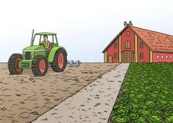 Ein landwirtschaftlicher Betrieb mit einem Traktor auf dem Feld